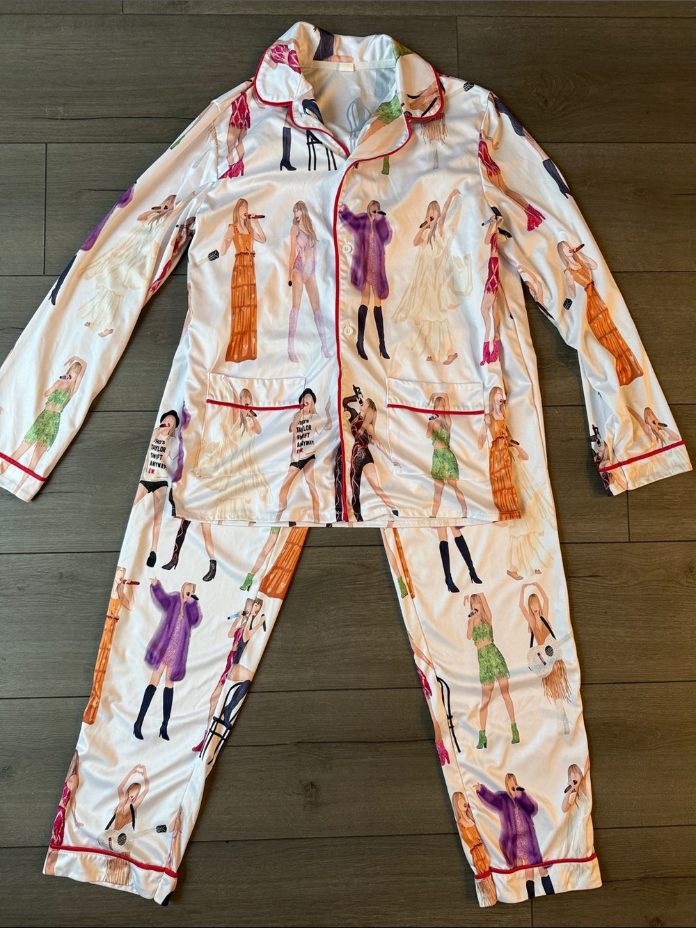 Taylor Swift Eras Tour White Satin Pajama Set (not official merch)